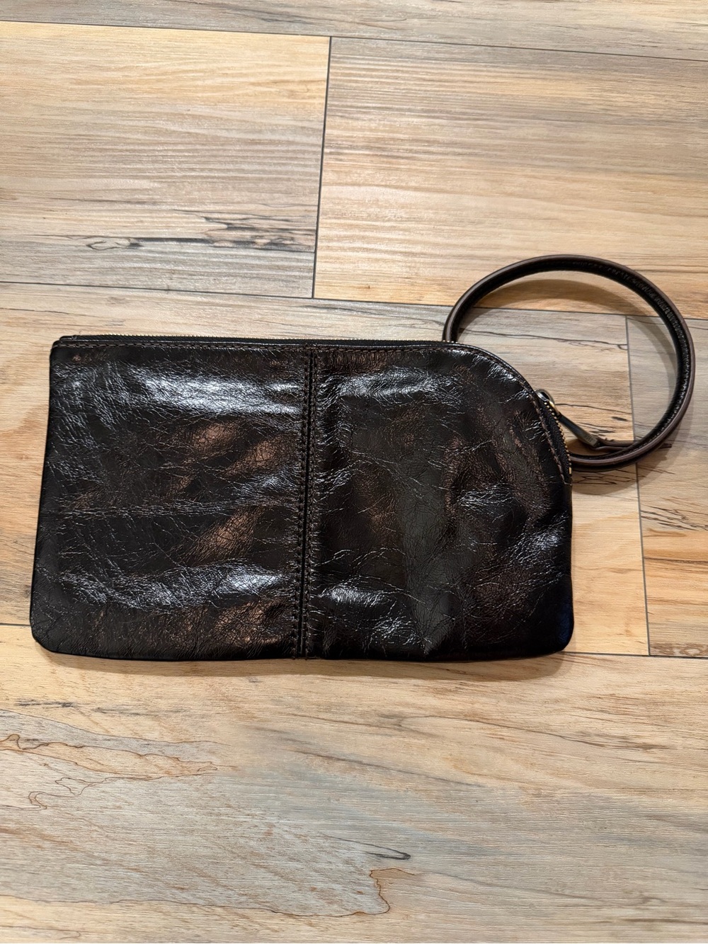 Classic Black Leather Wristlet Clutch